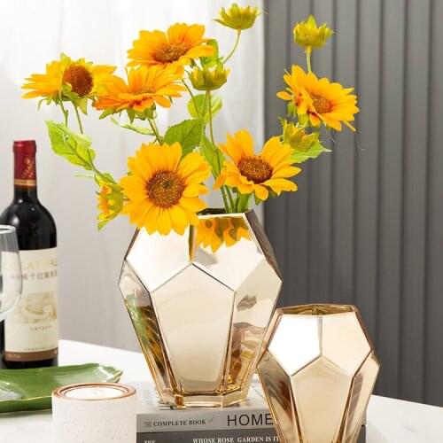 Light Luxury Vase Glass Geometric Ornaments Modern Living Room Flower Arrangement Container Vaso De Planta Table Decor EF50FP