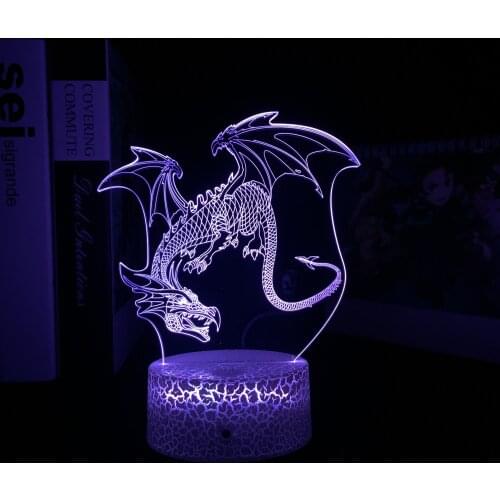 Flying Dragon 3D Illusion LED Lamp for Child Bedroom Decor Birthday Gift Nightlight Color Changing Atmosphere Acrylic Night Ligh