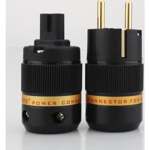 High Quality pair Viborg VE501G+VF508G Audio gold plated Schuko power plug connector +Figure 8 C7 IEC plug connector
