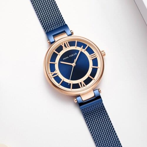 MINI FOCUS Women Watches New Fashion Casual Quartz Ultra-thin Blue Mesh Strap Ladies Watch Luxury Brand Waterproof Dress Watch