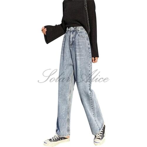 Womens free shipping in spring and autumn in 2020 new wide-leg jeans high waist elasticated waist loose drape straight pants