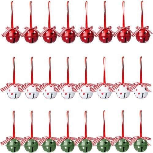 24 Pcs Christmas Tree Decorative Craft Ornament Pendant Metal Ball Bell with Bowtie Home Decoration Accessories