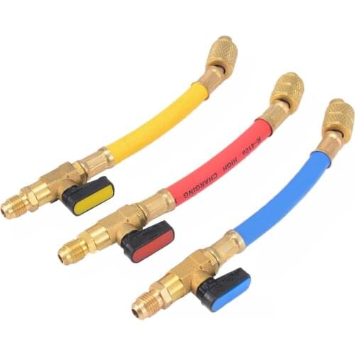 3PCS/SET Standard A/C Refrigeration Charging Hoses 19cm R134a R410a 800PSI Manifold Gauge Set 1/4 inch SAE Female