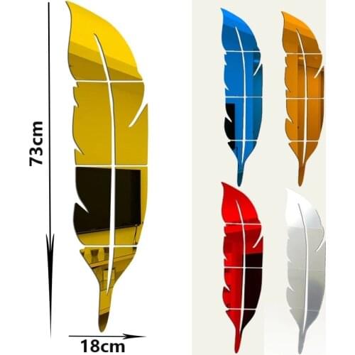 3D Mirror Feather Wall Stickers Removable Art Decals Mural Living Room Office Modern Home Decor DIY Wall Decoration