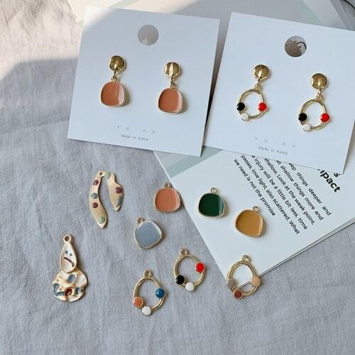 Enamel Oil Stud Earrings Eardrop Simple Design Ear Clip Diy Jewelry Handmade Material Accessories 4pcs