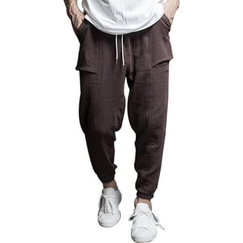 Streetwear Men Harem Pants Japanese Style Casual Cotton Linen Trouser Man Jogger Pants Chinese Baggy Pants Plus Size