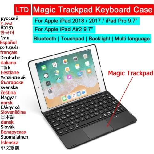 Bluetooth Keyboard Case For iPad 2018 2017 9.7 For iPad Air 2 iPad Pro 9.7 Touchpad Backlit Trackpad Russian Arabic Keyboard