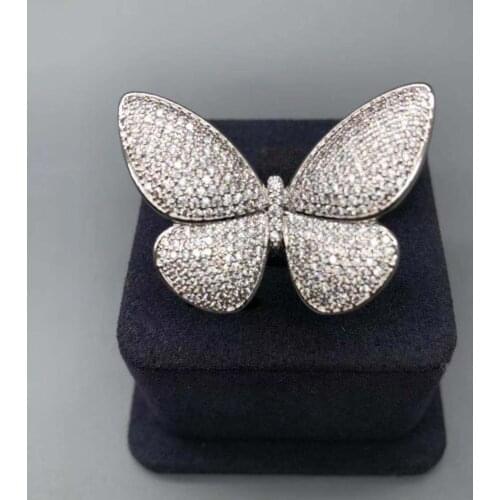 Cz Pave Popular Butterfly Adjustable Design AAA Cubic Zirconia Stone Pave Setting Rings For Women Finger Accessories Wedding