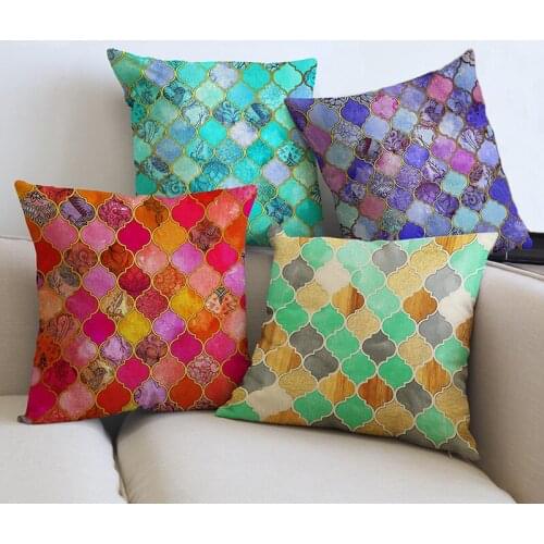 18" Gothic Style Church Colorful Window Glass Design Home Decorative Sofa Throw Pillow Cotton Linen Fashion Plaids Cushion Cover
