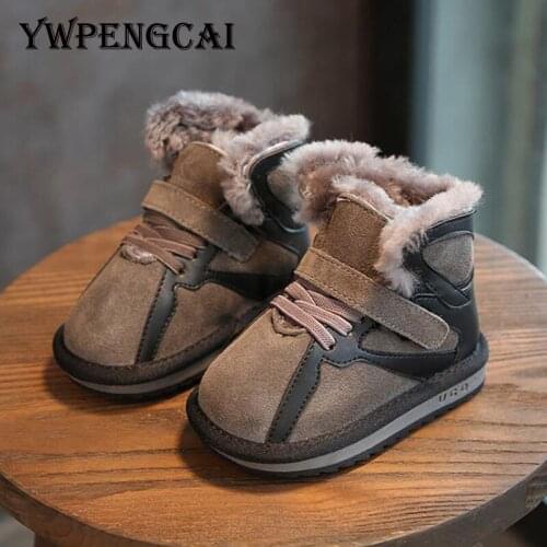 2019 Winter Kids Shoes Genuine Leather Casual Shoes Anti-slip Boys Sneakers Girls Winter Shoes Fashion Children Warm Fur Shoes
