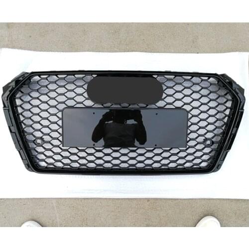 For RS4 Style Front Sport Hex Mesh Honeycomb Hood Grill Gloss Black for Audi A4/S4 B9 2017-2019