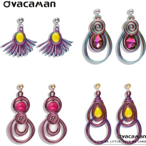 Dvacaman Newly Vintage Handmade Multilayer Sprial Rhinestone Beads Long Drop Earrings for Women Trendy Party Gift Jewelry Bijoux