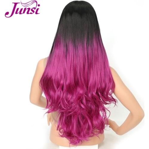 JUNSI Long Wavy Half Wig Synthetic Wigs For Women High Temperature Fiber Hair
