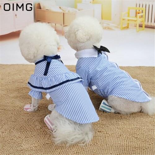 OIMG Couples Dog Clothes Blue Stripes Gentleman Boy Dog Shirts For Small Dogs Fancy Dog Dresses Chihuahua Pomeranian Clothes