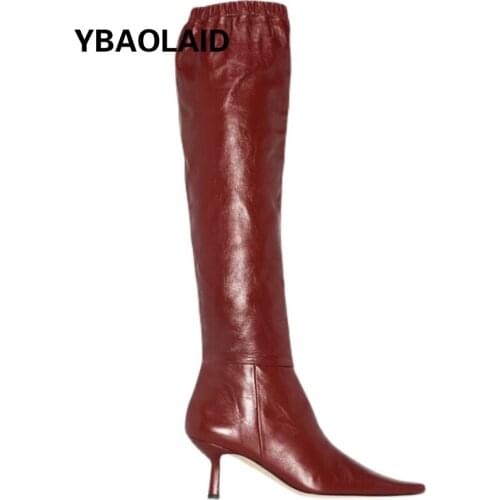 Fashion Pointed Toe Knee-length High-heeled Knight Boots for Autumn and Winter New Solid Color Elastic Pleated Stiletto Boots
