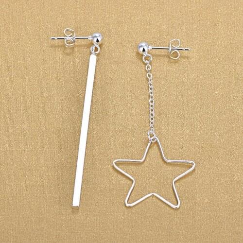 Fashion Women Irregular 925 Sterling Silver Long Bar Star Stud Earrings Beautiful Jewelry