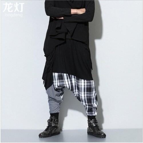 Hot 2020 New Mens Clothing Plus Size Grid Harem Pants Hip-hop High-quality Casual Stitching Collapse Pants Tide Singer Costumes