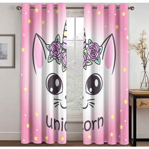 Cute Pink Cat Animal Modern Minimalist Pattern Blackout Curtain Set, Suitable for Home Curtains In The Living Room and Bedroom