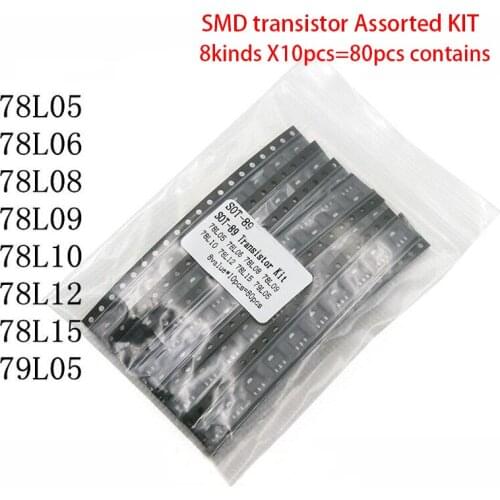 SOT-89 SMD transistor Assorted KIT Total 8kinds X10pcs=80pcs contains 78L05 78L06 78L08 78L09 78L10 78L12 78L15 79L05