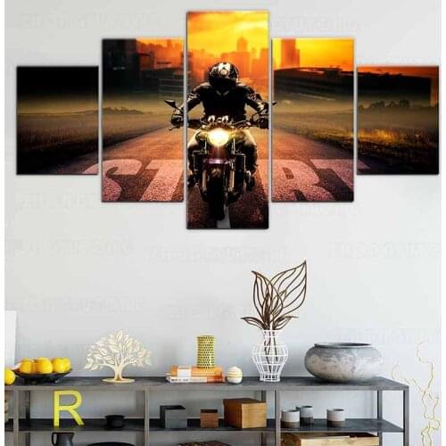 Wall Picture home decor Canvas painting Wall art print 5 panels Motorcycle racer Rider Bicycle Autobike canvas painting