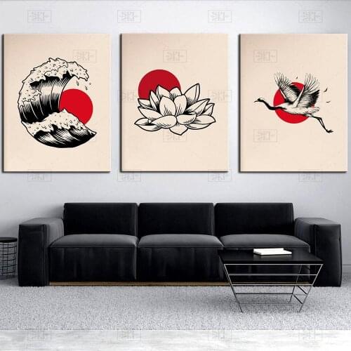 Wall Art Print Japanese Style Poster Red Circle Samurai Geisha Sushi Canvas Painting No Frame Modular Pictures for Bedroom Decor