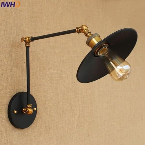 E27 Retro Industrial Wall Lamp Vintage Loft Long Arm Black Iron Wall Light For Bathroom Indoor Living room Bedroom Luminaire