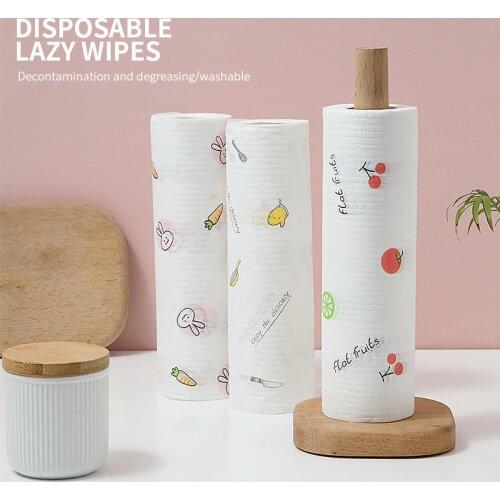 Lazy Pack Printed Non-woven Dishwashing Towel Kitchen Disposable Dishcloth Pot Washing Scouring Pad Cleaning Dirt Roll Paper
