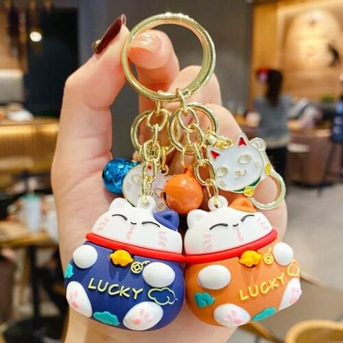 New Cartoon Lucky Cat Keychain Women Cat Car Key Ring Charm Bag Pendant Key Chain Gift Accessories