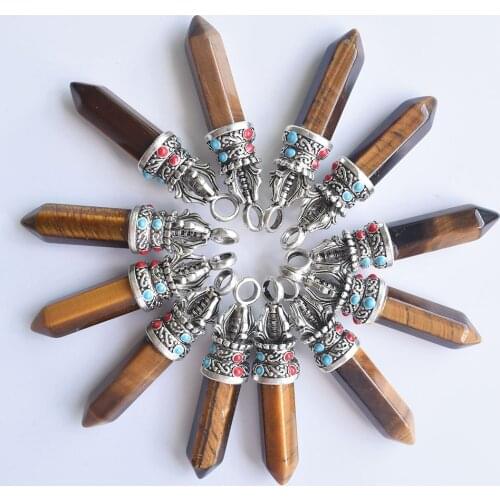 Wholesale 12pcs/lot fahsion good quality natural tiger eye stone pillar Pendants for jewelry accessories marking free shipping