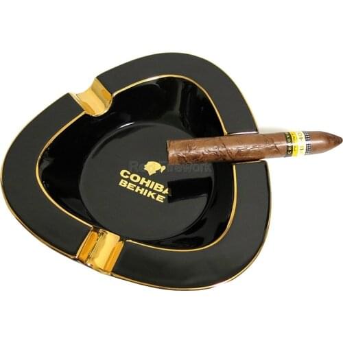 COHIBA Elegant 50th Anniversary Edition Ceramic Black 3 Ash Slot Cigar Ashtray Fit Home&Office Cigar Holder Ashtrays