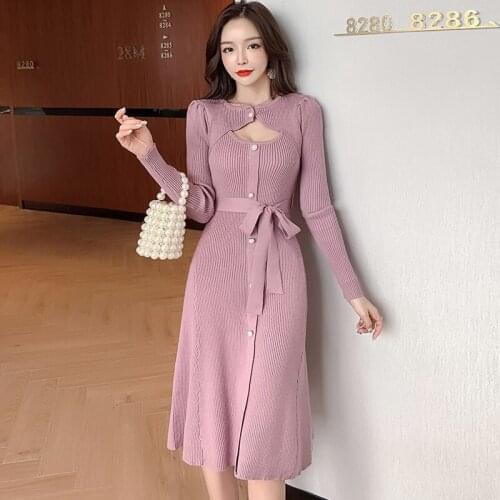 New arrival comfortable fashion thick warm dress temperamental work style knit elastic vintage elegant hollow out a-line dress
