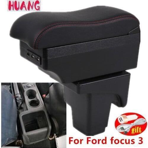 For Ford focus 3 Armrest Interior Parts special Retrofit parts For Ford Focus III Car Armrest Center Storage box with USB LED