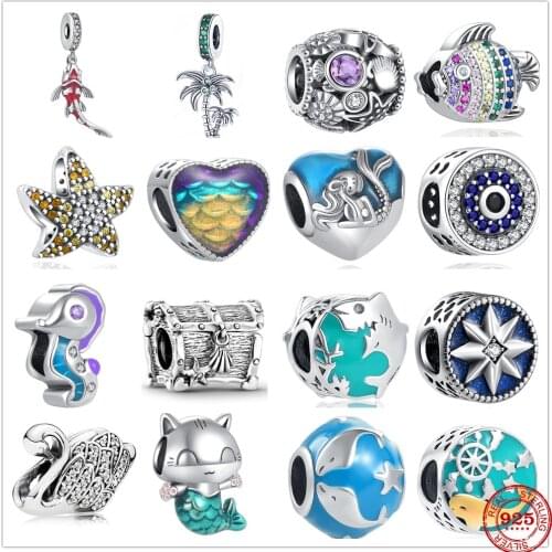 2021 New Fashion Silver 925 Ocean Fish swan Charm Bead Pendant Fit Original Pandora Bracelets DIY Fine Sterling Jewelry Gift