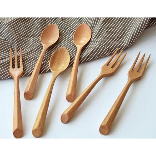 19*3.8cm/19*2.5cm Portable Eco-friendly Wooden Dinnerware Teaspoon Fork Soup Spoon Catering Cutler Cooking Tools Wholesale