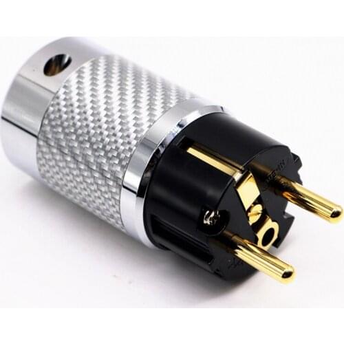 Piece Carbon Fiber gold Plated EU Schuko AC Power Plug, audio power wire connector power plug HIFI DIY