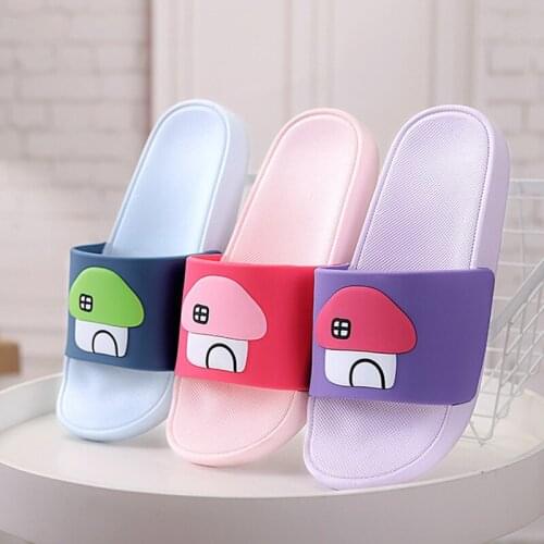 Cute Cartoon Mushroom House Slippers Summer Men/Women/Kids Home PVC Slippers Comfort Flat Bathroom Slides Shoes