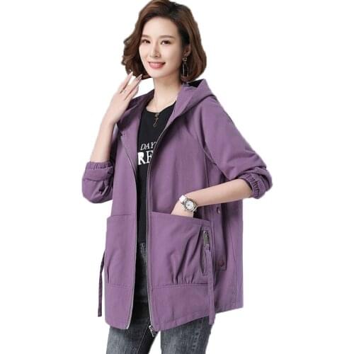 New Spring Autumn Ladies Jackets Large Size Zipper Pocket Casual Womens Coat Outwear Hooded Short Windbreaker Mother Dress 4XL