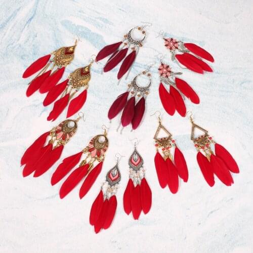 Twinfree Long Tassel Feather Style Ethnic Boho Big Dangle Statement Earring Women Accessories Wholesale