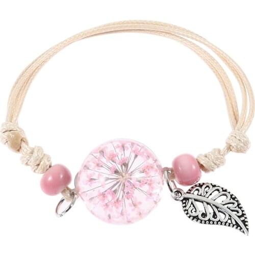 Boho Vintage Charm Bracelet Crystal Glass Ball Charm Bracelet Women Weave Multilayer Leather Bracelet Lucky Leaf Clover Flower