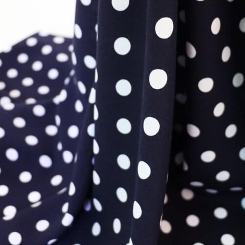 Deep Navy White Polka Dot Fabric For Dress Viscose By Meter