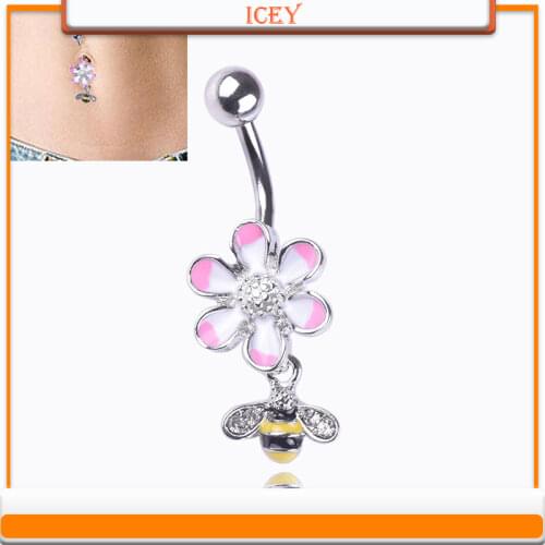 Puncture Ornaments Bees Pluck Flowers Oil Drop Defence Allergy Navel Button The Umbilicus Nail Navel Ring Accessories