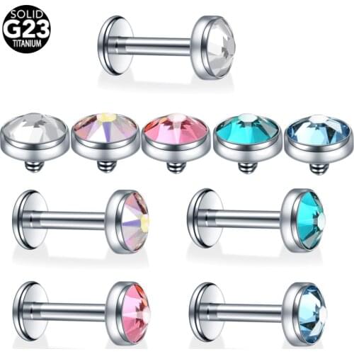1PC Titanium Internally Thread Labret Piercing CZ Gem Orelha Cartilage Tragus Earing Lip Stud Piercing Oreja Helix Body Jewelry