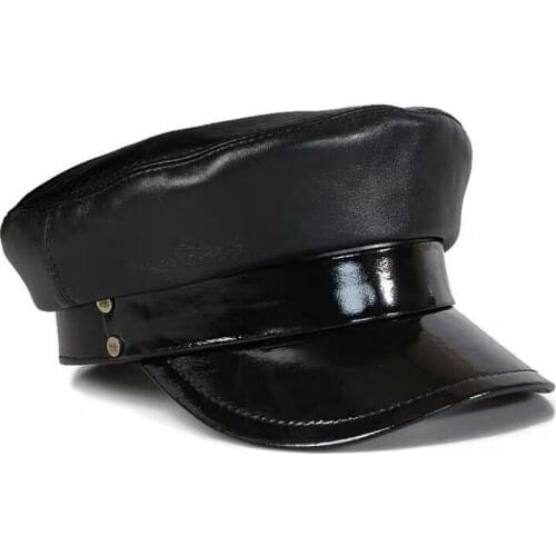 100% High Quality Genuine Leather Unisex Military Hat Winter Warm Outdoor First Layer Sheepskin Leather Hat Military Hat Women