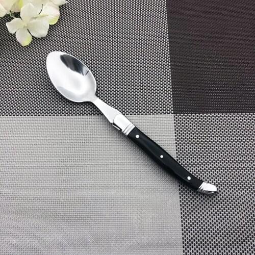 2/4/6pcs 8.6'' Black wood Dinnerware Laguiole Style Table Spoons set High Quality Restaurant Tableware Kitchen Cutlery 22CM