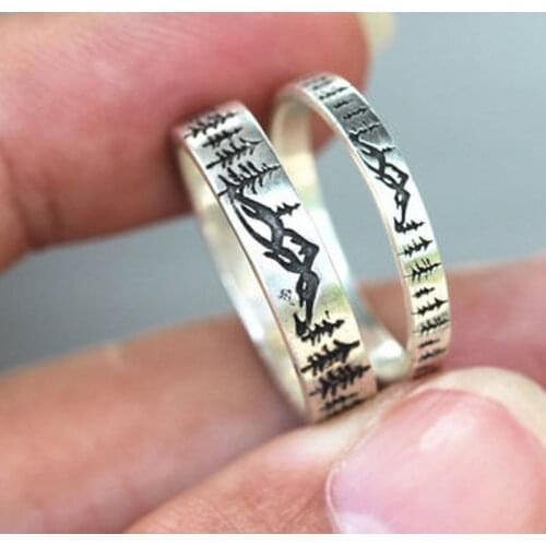 2PCS One Sets RIng Silver Color Simple Design Jewelry Natural Forest Pattern Engraved Accessories Fingerstall For Woman Circlets