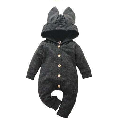 2021 Autumn Baby Boy Girl Clothes Long Sleeve Rompers Newborn Cute Rabbit Ears Hooded Jumpsuit Infant Bodysuit 3 Colors 0-24M