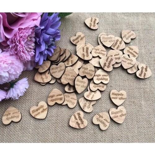 250pcs Natural Wood Wooden Happily Ever After Button For Sweetheart Wedding Party Anniversary Table Venue Decoration