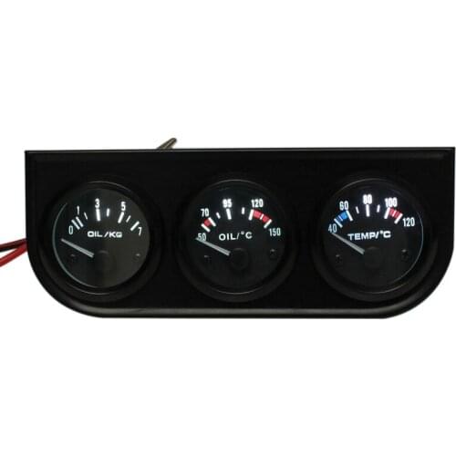 3 Car Pointer Gauge Kit - Oil Temp / Water Temp / Oil Pressure - 2" 52MM LED Light
