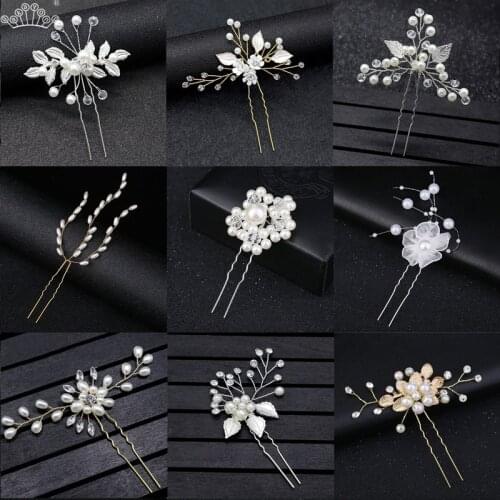 Trendy Flower Crystal Pearl Wedding Hair Pins for Women Wedding Bridal Hair Accessories Headpiece Hair Clips Jewelry