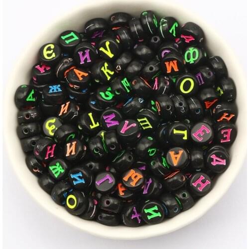 4*7mm Mixed Black Russia Letter Acrylic Beads Round Loose Spacer Beads For Jewelry Making DIY Crafts Scrapbooking Decoration